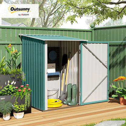 3.3ft x 3.4ft Lean to Garden Shed, Metal Outdoor Storage Shed with Single Lockable Door, Tool Storage Shed for Garden, Patio, Lawn, Green