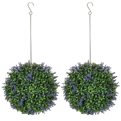 Set of 2 Artificial Plant Topiary Balls, Faux Plants, Purple