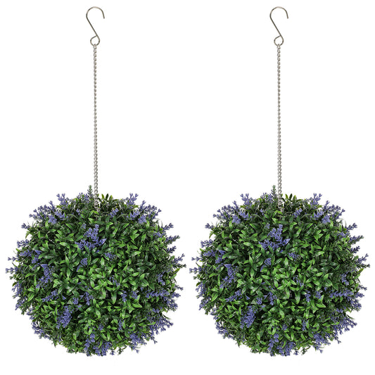 Set of 2 Artificial Plant Topiary Balls, Faux Plants, Purple