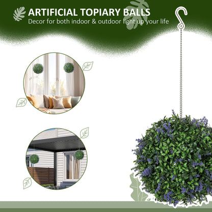 Set of 2 Artificial Plant Topiary Balls, Faux Plants, Purple