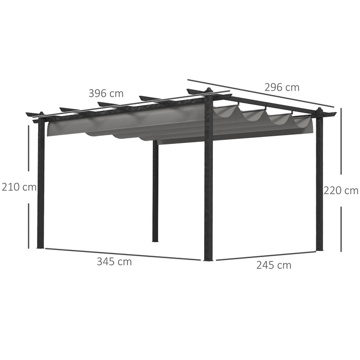 4 x 3(m) Aluminium Pergola with Retractable Roof, Garden Gazebo Canopy Shelter for Outdoor, Patio, Grey