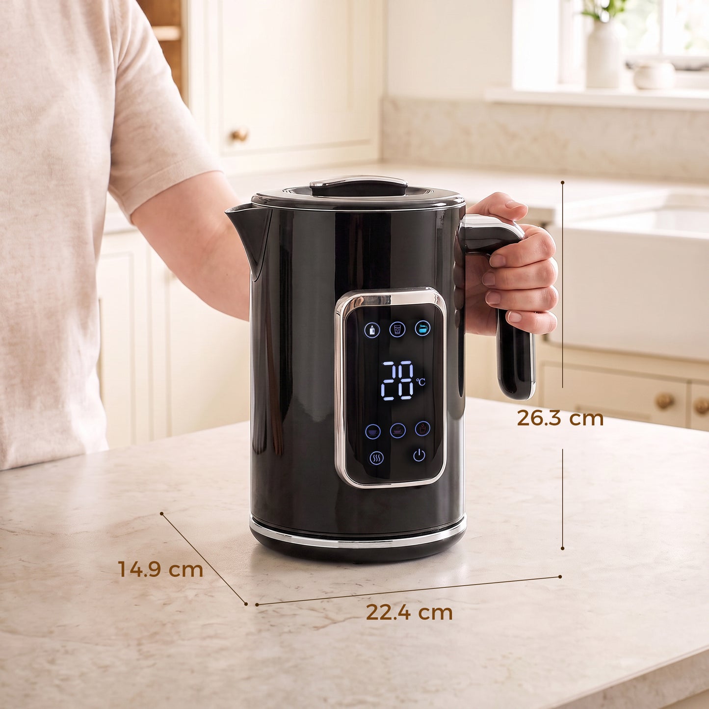 1.7L Fast Boil 3000W Electric Kettle with LED Display, Black