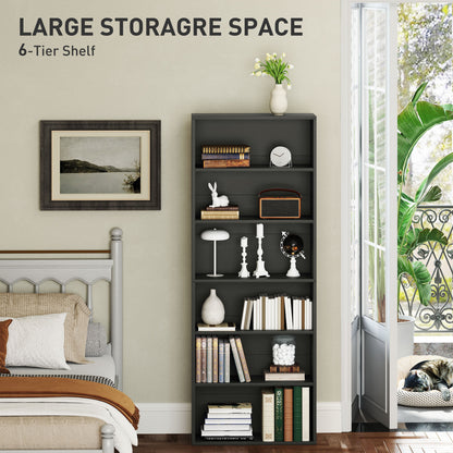 6 Tier Bookshelf, Freestanding Bookcase with Adjustable Shelves, Black