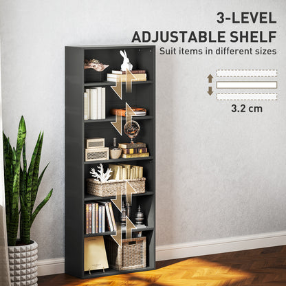 6 Tier Bookshelf, Freestanding Bookcase with Adjustable Shelves, Black