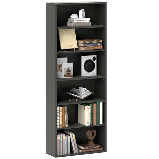 6 Tier Bookshelf, Freestanding Bookcase with Adjustable Shelves, Black