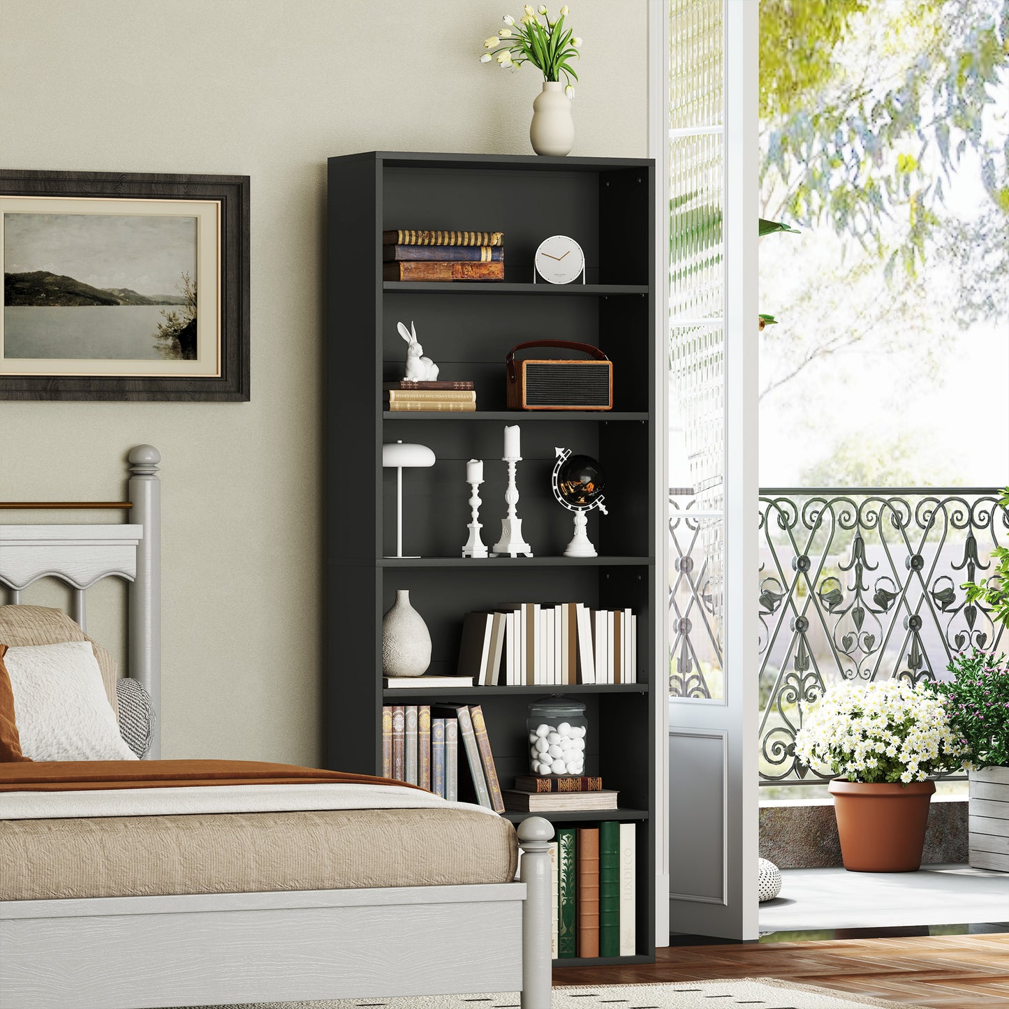 6 Tier Bookshelf, Freestanding Bookcase with Adjustable Shelves, Black