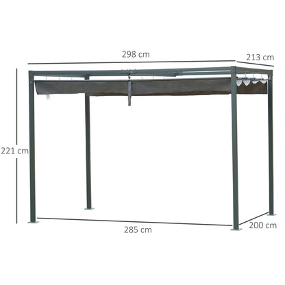 3 x 2 m Outdoor Pergola Gazebo Wall Mounted Retractable Canopy Garden Shelter Sun Shade Party with Metal Frame, Grey