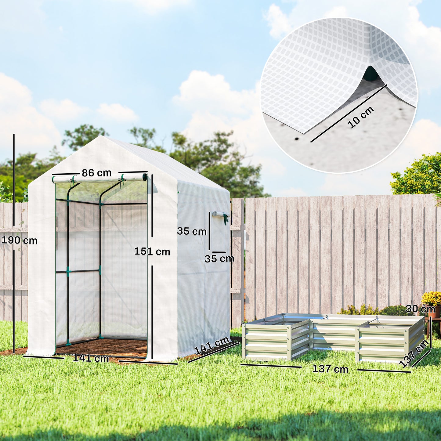 Mini Greenhouse Outdoor Greenhouse with Roll Up Door, White