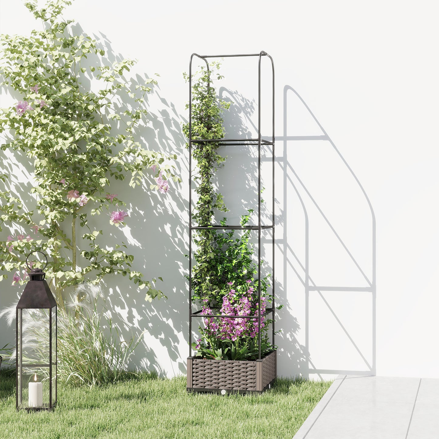 Raised Garden Bed with Trellis and Drainage Holes, Drain Plugs