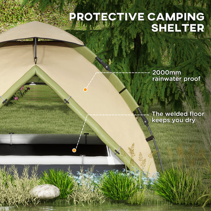 3-4 Man Camping Tent Portable with Bag, Quick Setup, Dark Green