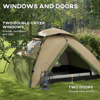 3-4 Man Camping Tent Portable with Bag, Quick Setup, Dark Green