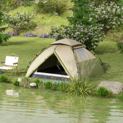 3-4 Man Camping Tent Portable with Bag, Quick Setup, Dark Green