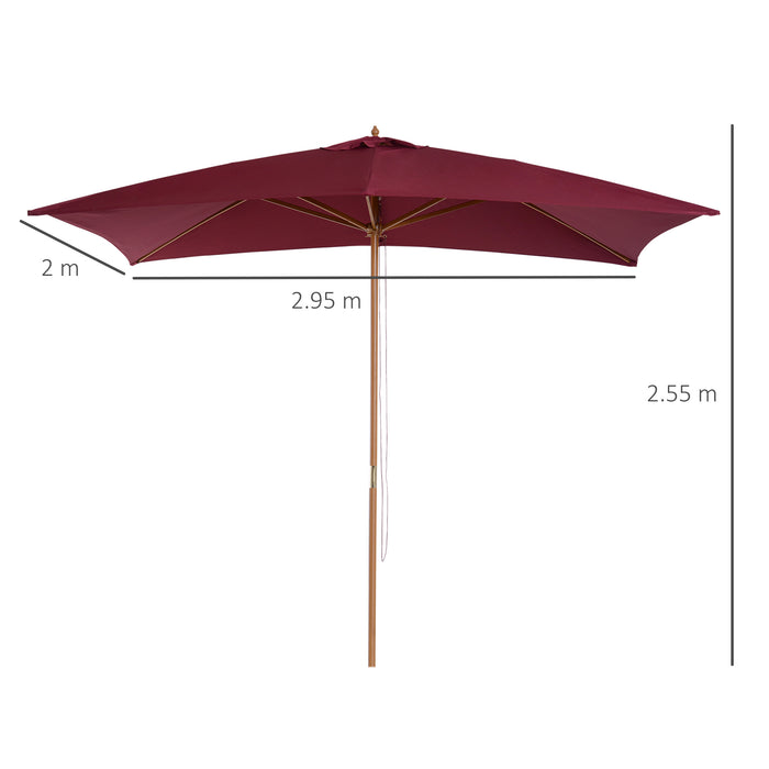 3m x 2m Wood Wooden Garden Parasol Sun Shade Patio Outdoor Umbrella Canopy New (Wine Red)