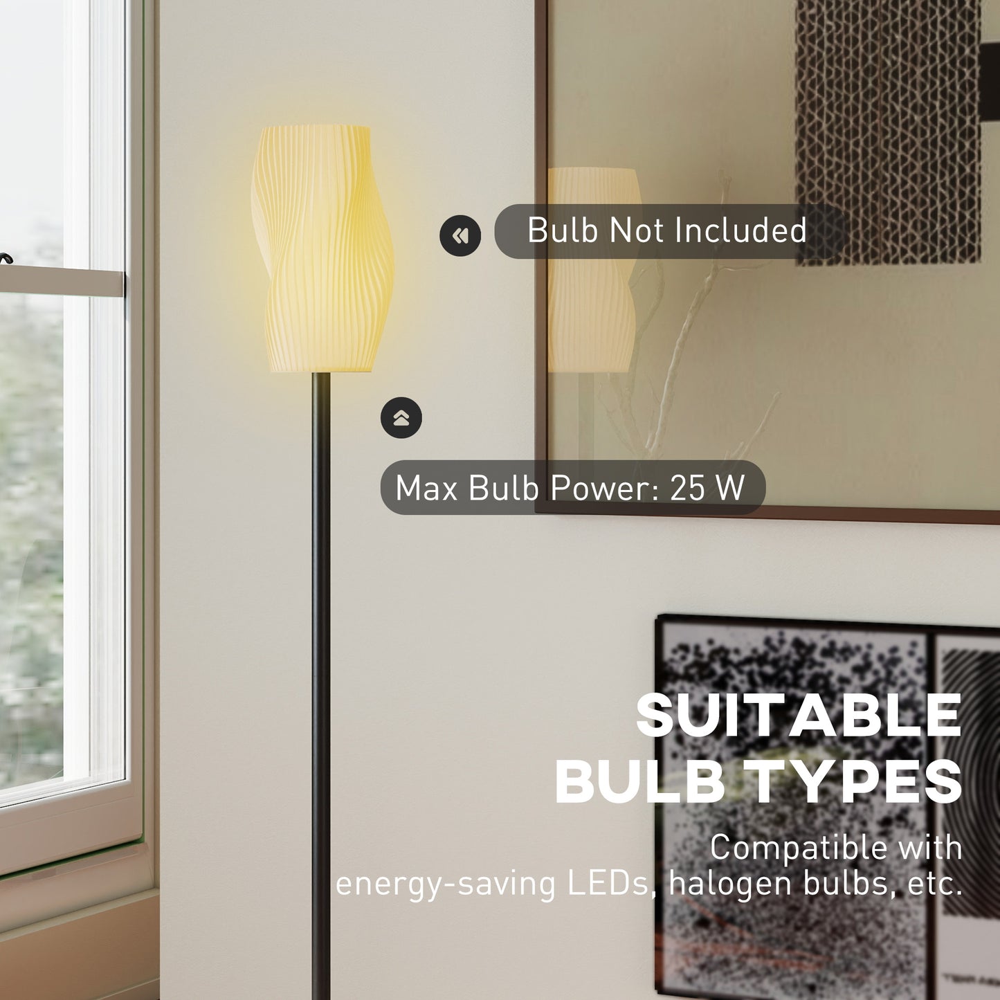 3D Printed Standing Lamp with Shade, E27 Holder without Bulb, White