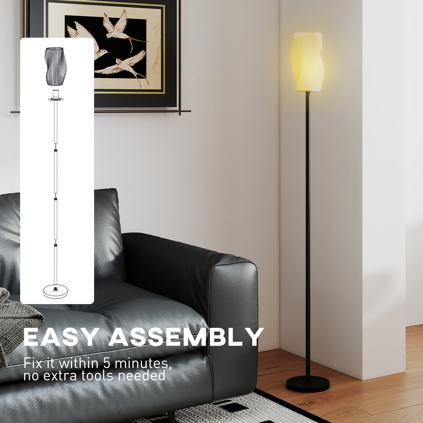 3D Printed Standing Lamp with Shade, E27 Holder without Bulb, White