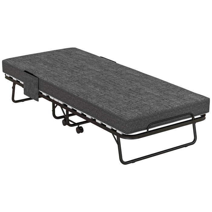 Folding Bed with Mattress Foldable Guest Bed on Wheels w/ Cover Dark Grey