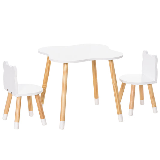 3-Piece Kids Table and Chair Set with 2 Bear-Shaped Chairs, White