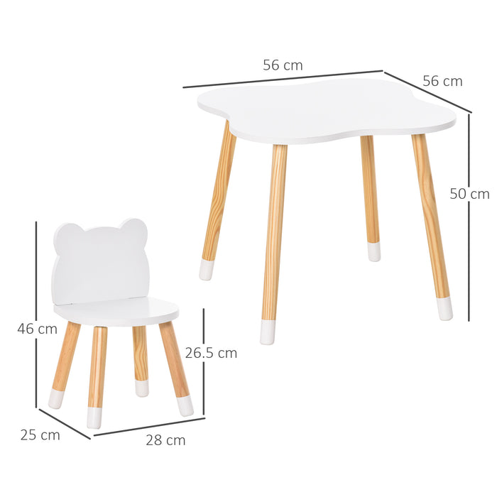 3 Piece Kids Table and Chair Set with 2 Bear-shaped Chairs, White