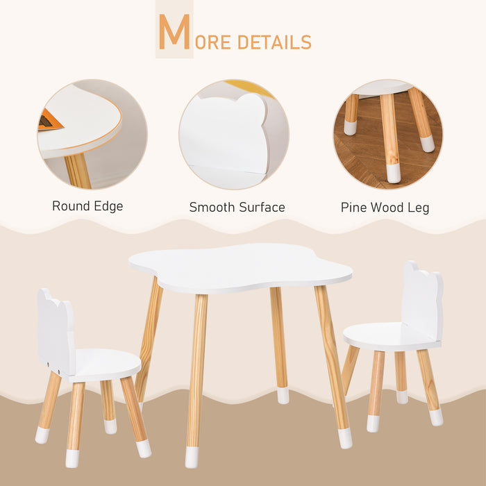 3 Piece Kids Table and Chair Set with 2 Bear-shaped Chairs, White