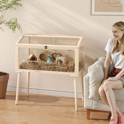 Wooden Hamster Cage, Gerbils Cage with Openable Top and Seesaws