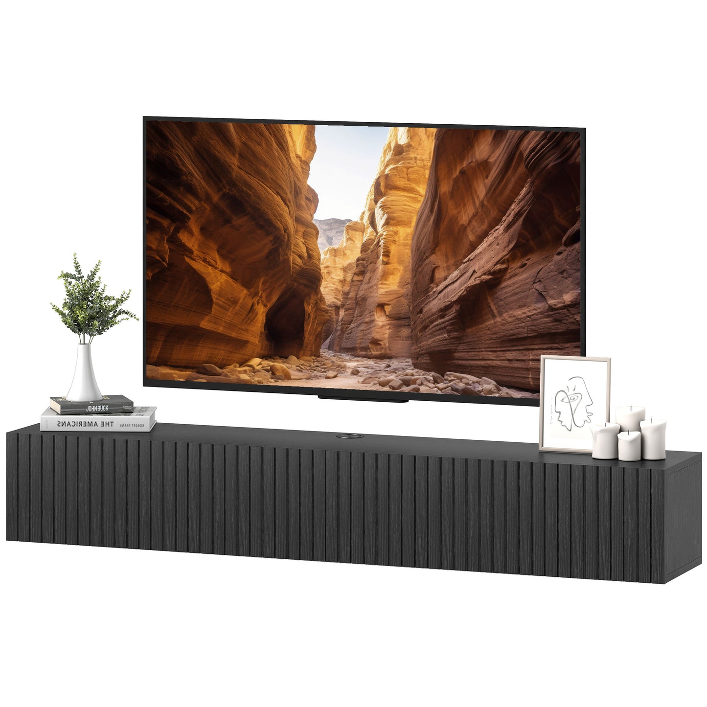 Wall Mount TV Stand Cabinet with Fluted Flip-Down Doors