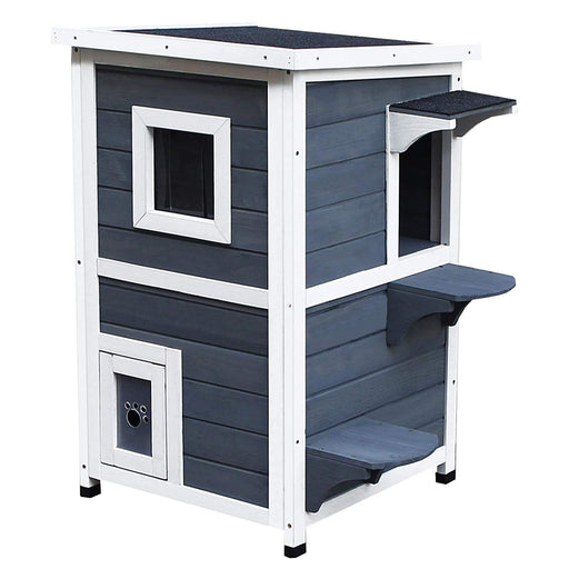 Solid Wood 2-Floor Cat Condo Kitten Shelter with Window