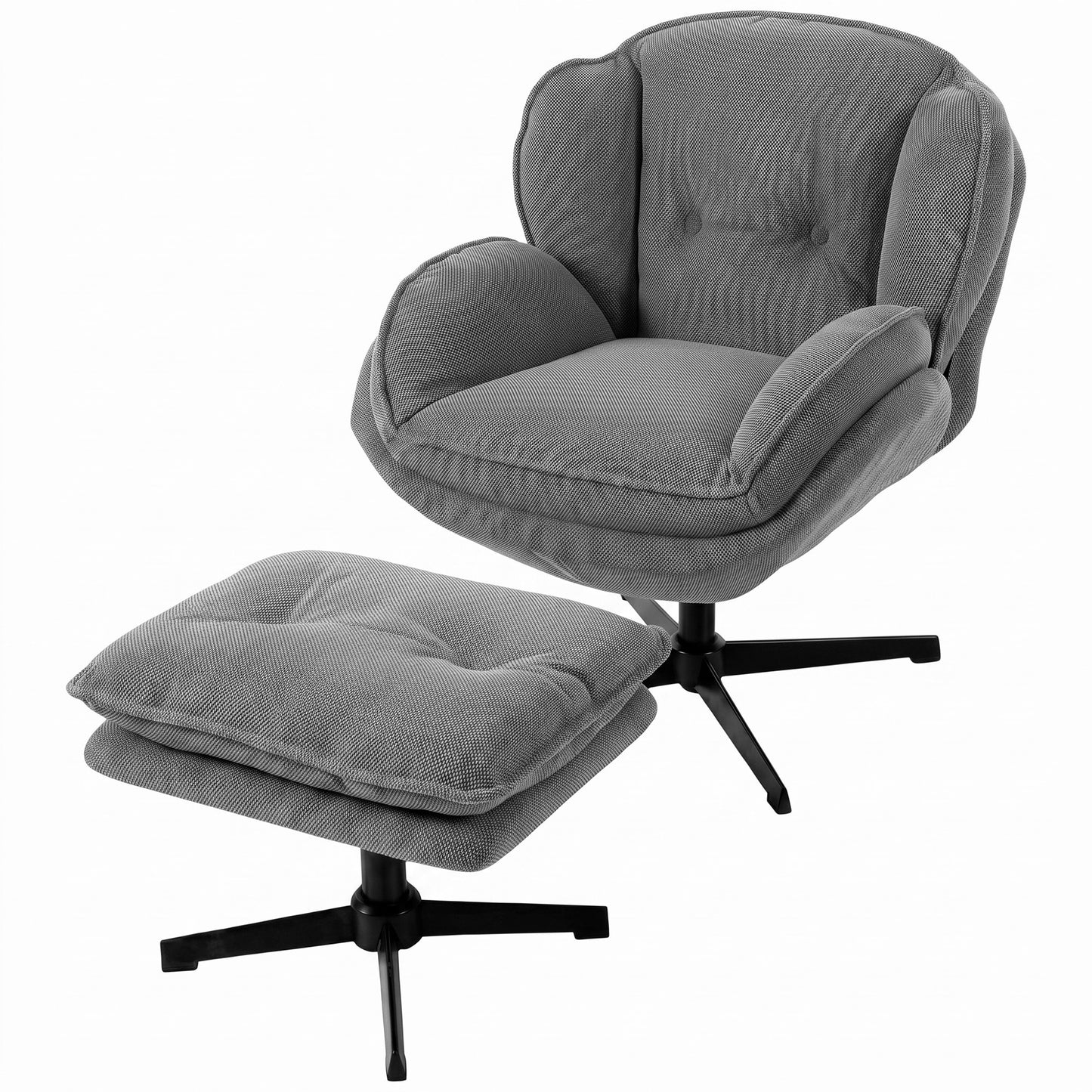 Armchair w/ Footstool, 360-Degree Swivel Accent Chair, Grey