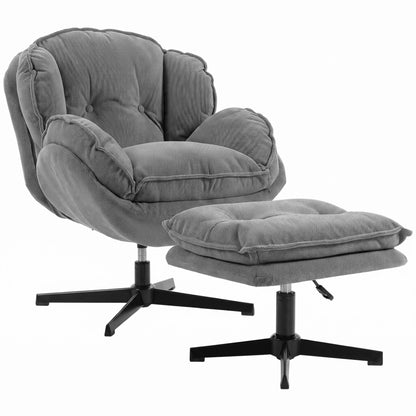 Armchair w/ Footstool, 360-Degree Swivel Accent Chair, Grey