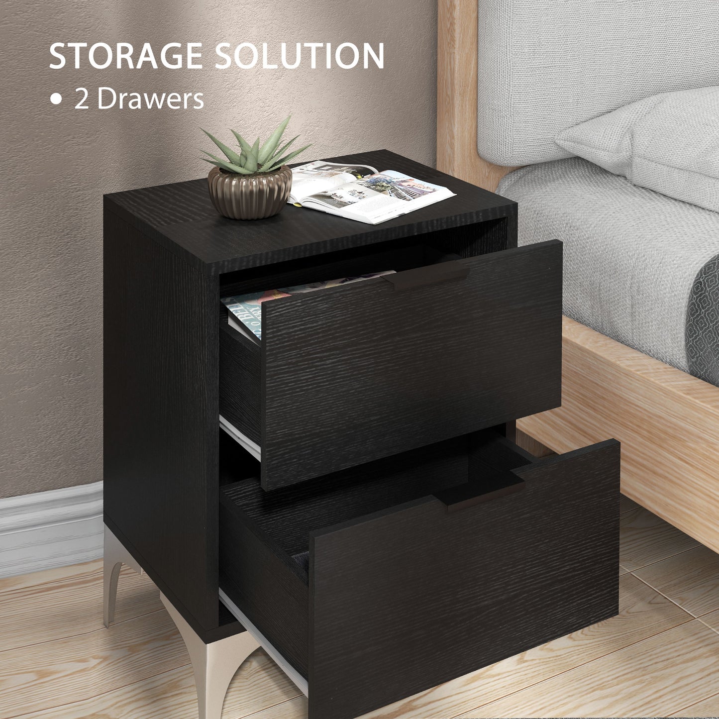 Bedside Tables Set of 2 with 2 Drawers for Bedroom, Living Room