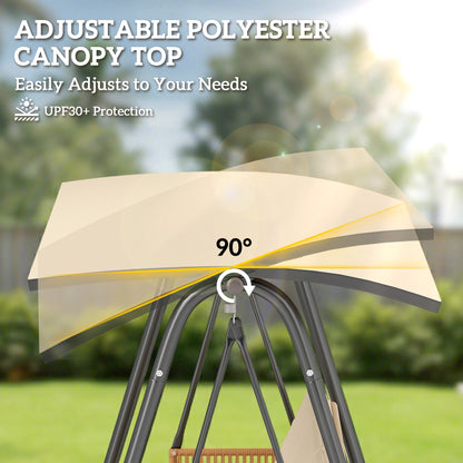 3 Seater Garden Swing Chair with Adjustable Canopy, Sand Brown