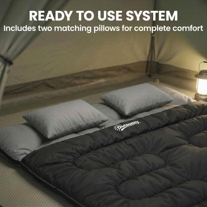 Double Sleeping Bag with 2 Pillows, 220 x 160cm Sleeping Bag Black