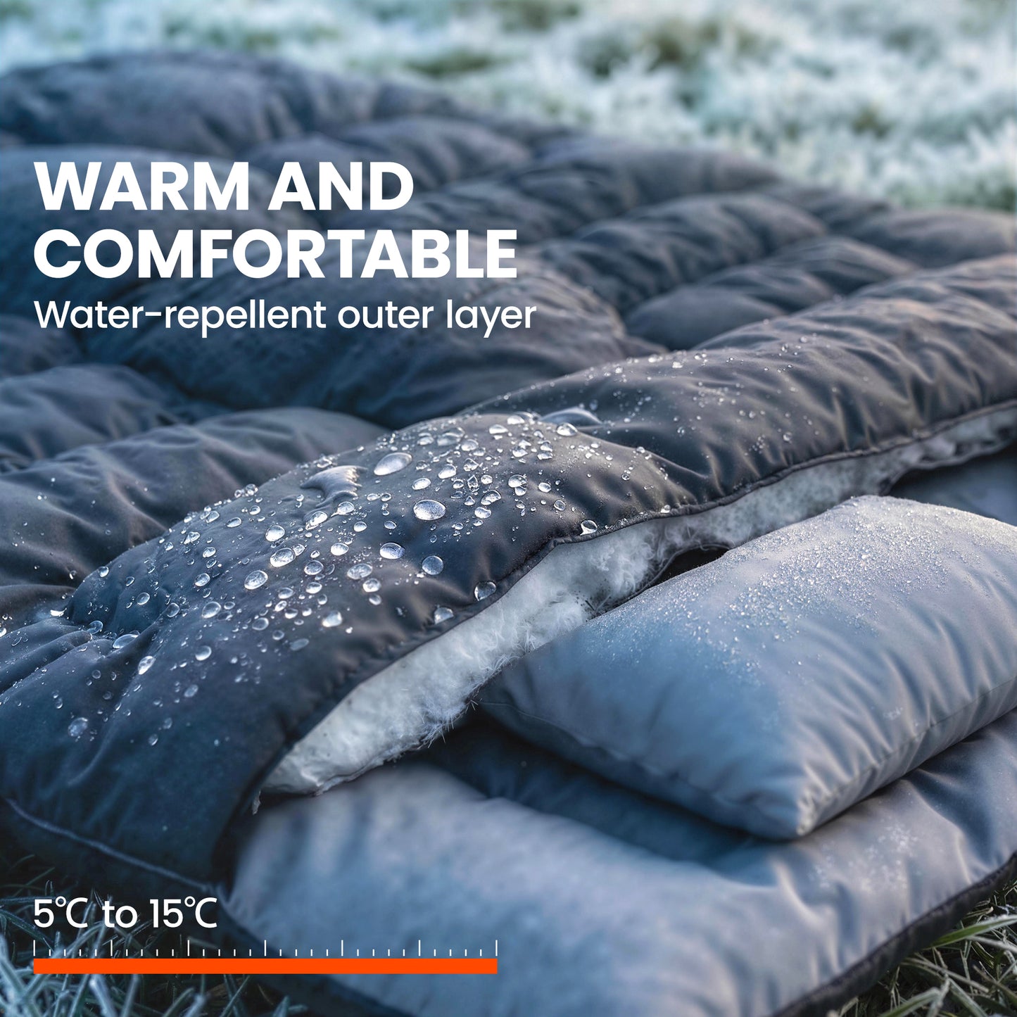 Double Sleeping Bag with 2 Pillows, 220 x 160cm Sleeping Bag Black