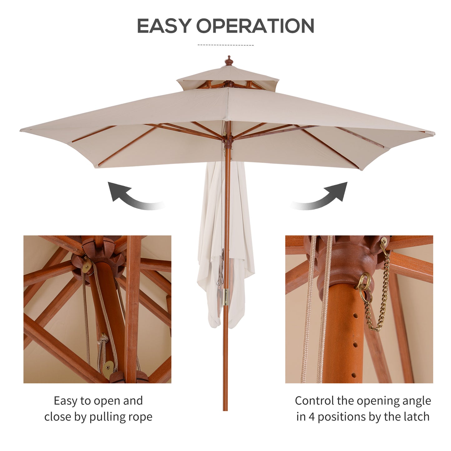 Warehouse Clearance: Beige Parasol Patio 3x3M Double Tier Garden Sun Umbrella Sunshade Outdoor Wood Wooden Canopy Tier (Jersey Only)