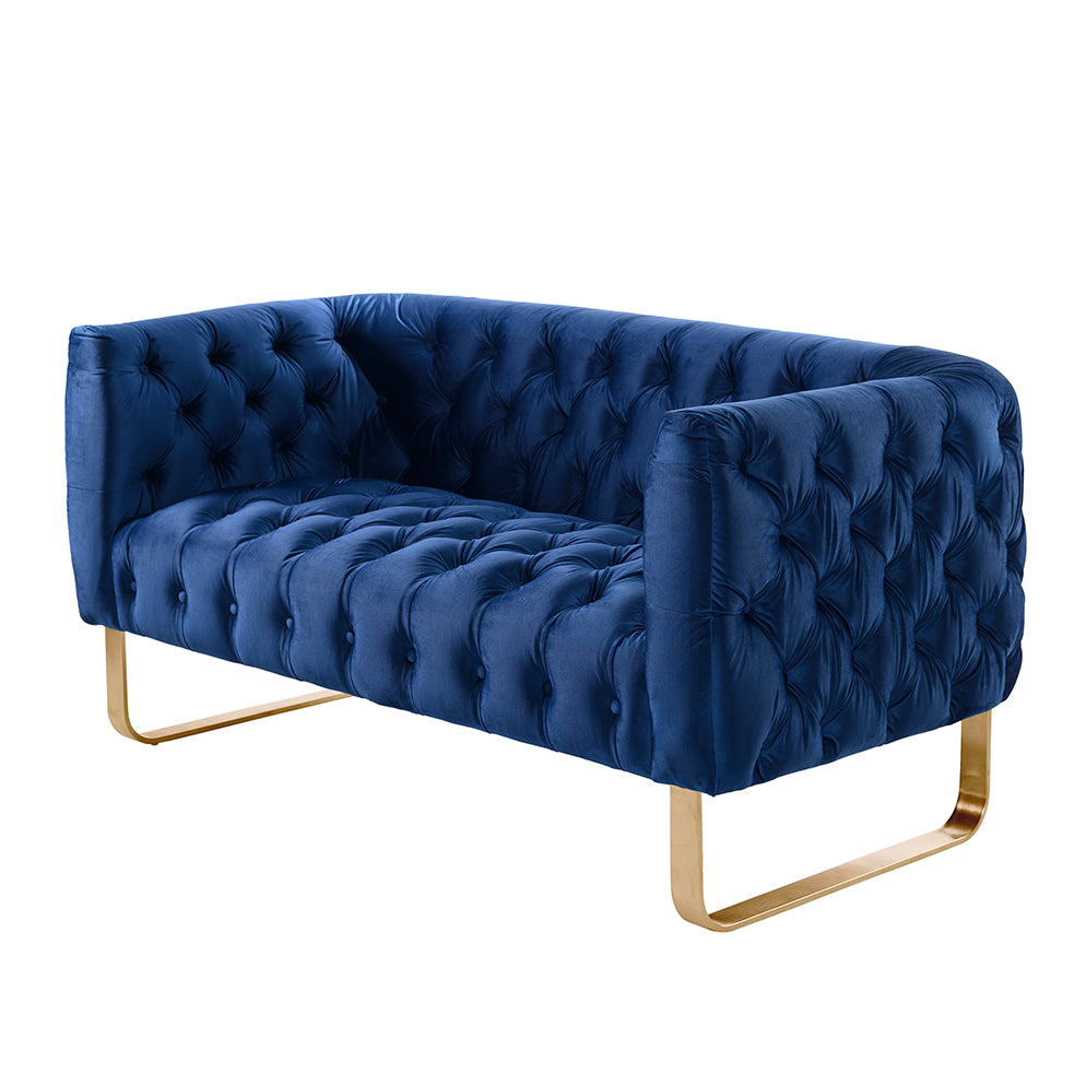 Grosvenor Two Seat Sofa - Navy Blue - Brushed Brass