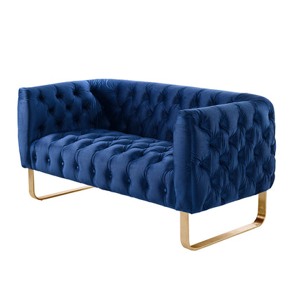 Grosvenor Two Seat Sofa - Navy Blue - Brushed Brass