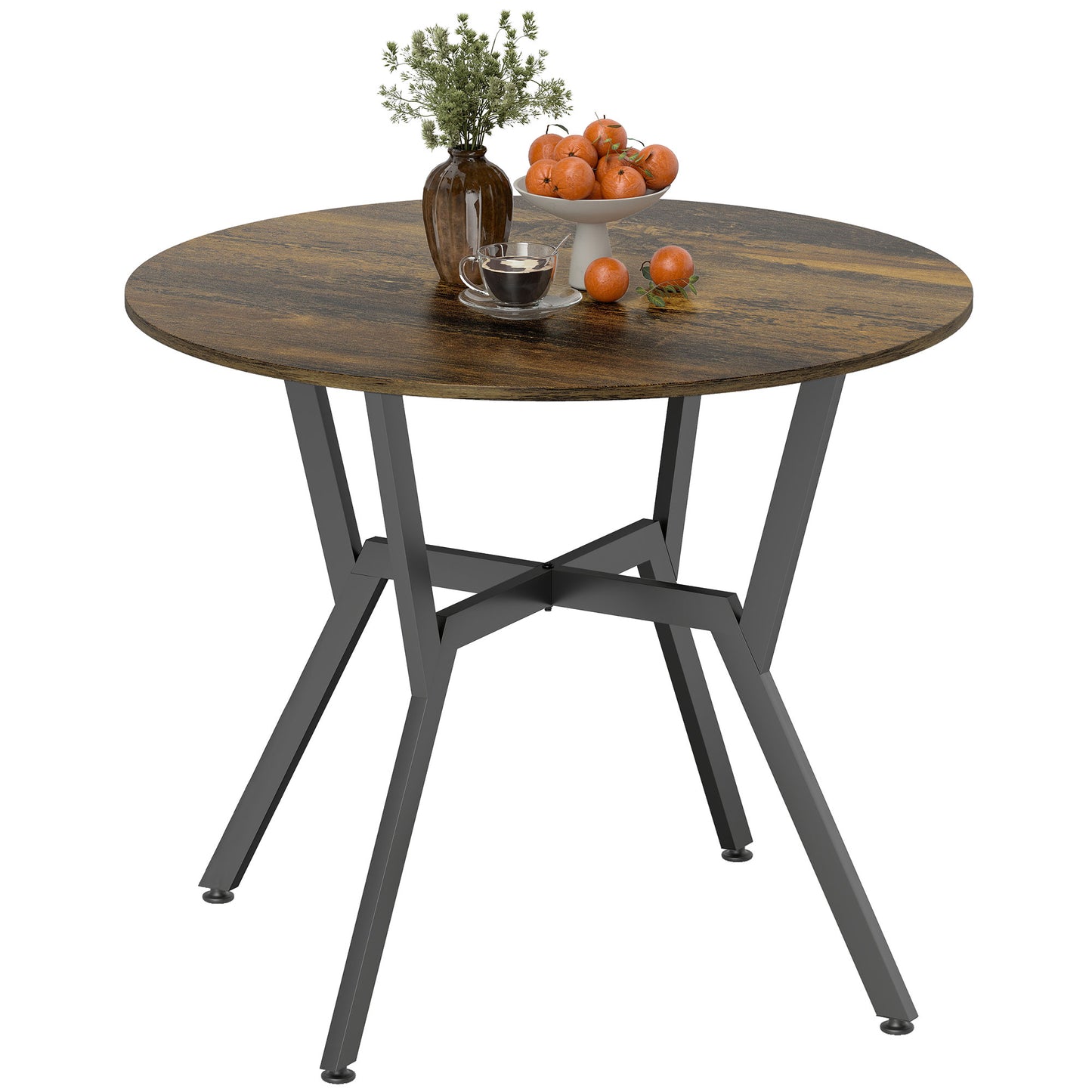 Small Kitchen Table with Black Steel Legs, Dining Table, Rustic Brown