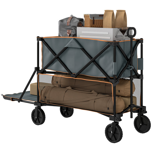 Double Decker Folding Trolley Cart on Wheels, 200KG Capacity, Grey