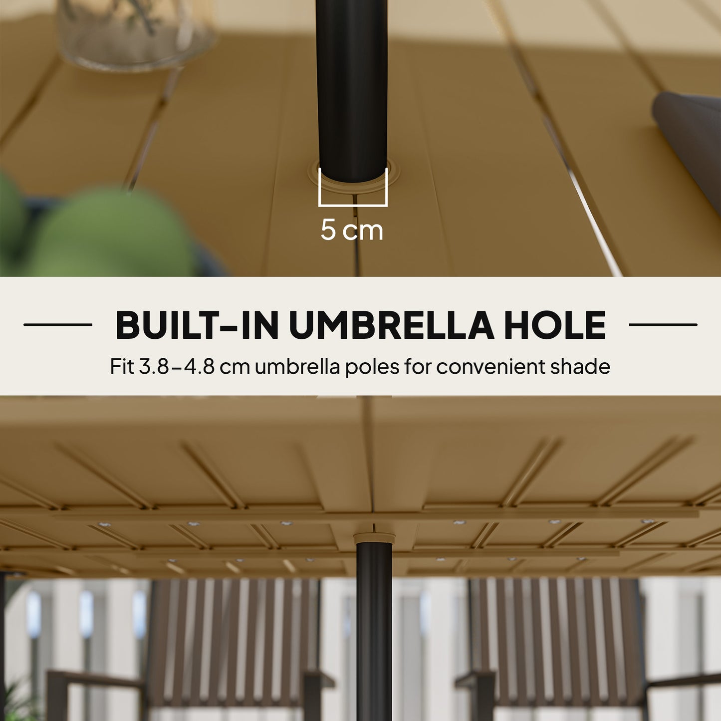 Garden Dining Table for 6 Person with Parasol Hole, Brown