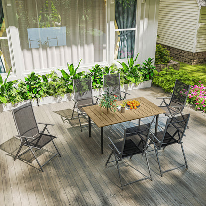 Garden Dining Table for 6 Person with Parasol Hole, Brown