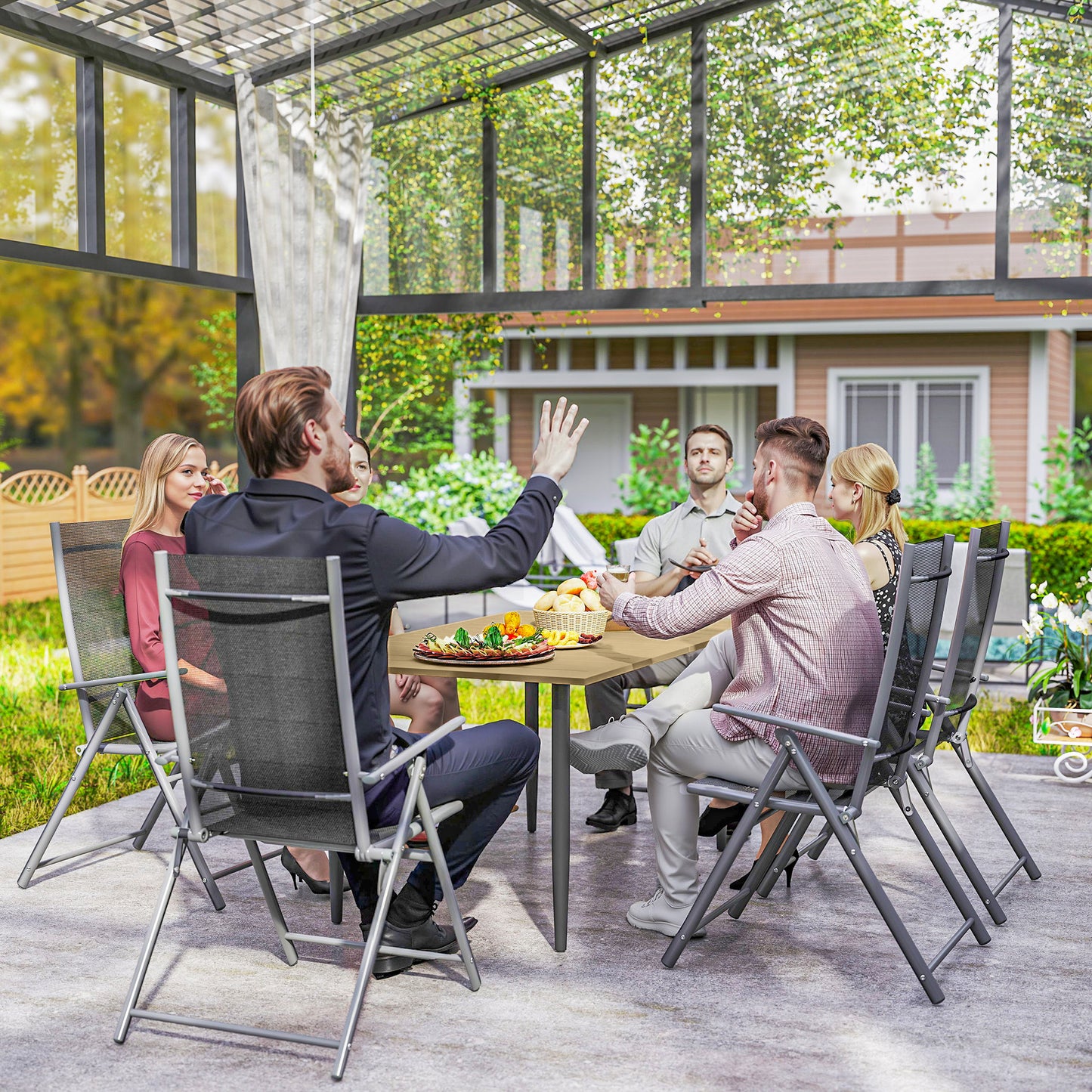 Garden Dining Table for 6 Person with Parasol Hole, Brown