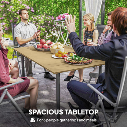Garden Dining Table for 6 Person with Parasol Hole, Brown