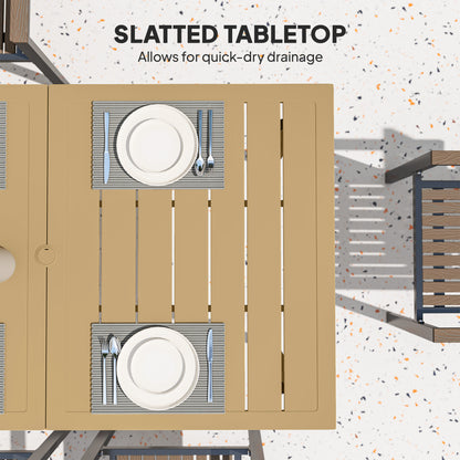 Garden Dining Table for 6 Person with Parasol Hole, Brown