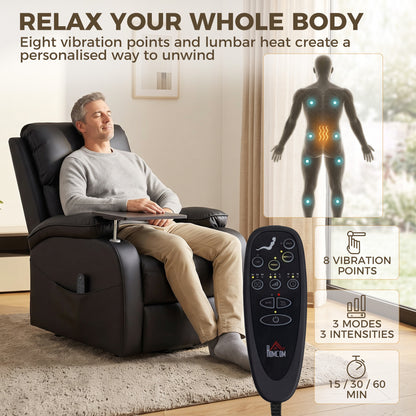 Faux Leather Electric Riser Recliner with Massage, Heat and Side Table - Black