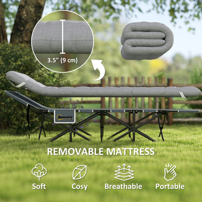 Camping Bed for Adults with Mattress Folding Cot Light Grey