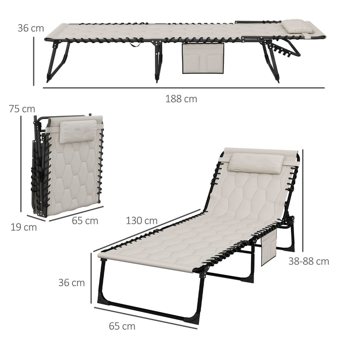 Foldable Sun Lounger Set w/ 5-level Reclining Back, Outdoor Tanning Chairs w/ Build-in Padded Seat, Side Pocket, Headrest