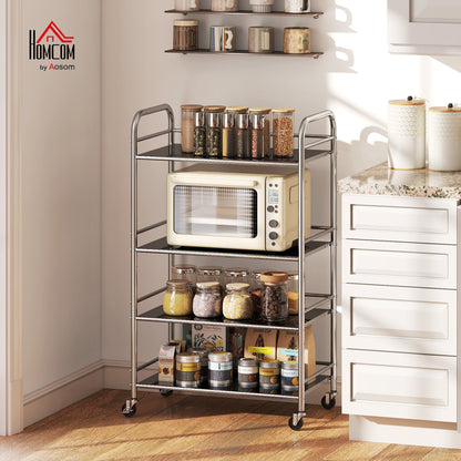 4 Tier Kitchen Trolley on Wheels Serving Cart with Handles Silver