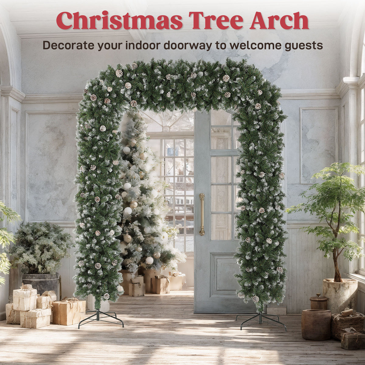 8.2 ft Snow Frosted Christmas Tree Arch, Doorway Decor with 1800 Tips