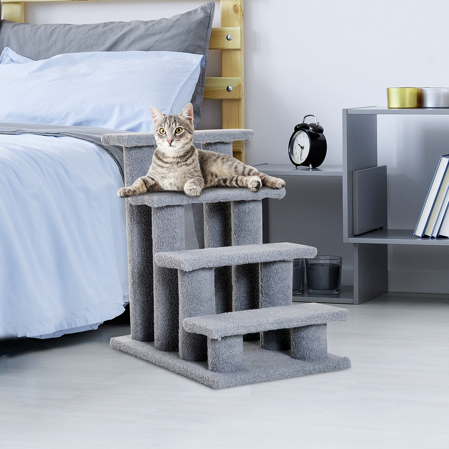 Dog Steps for Bed 4 Step Pet Stairs for Sofa Dog Cat Climb Ladder Grey