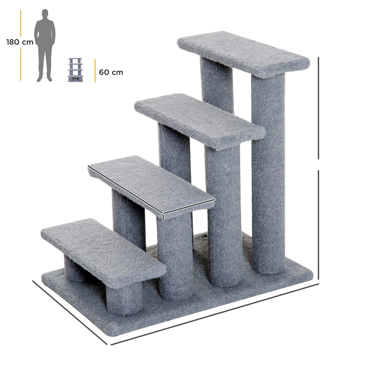 Dog Steps for Bed 4 Step Pet Stairs for Sofa Dog Cat Climb Ladder Grey