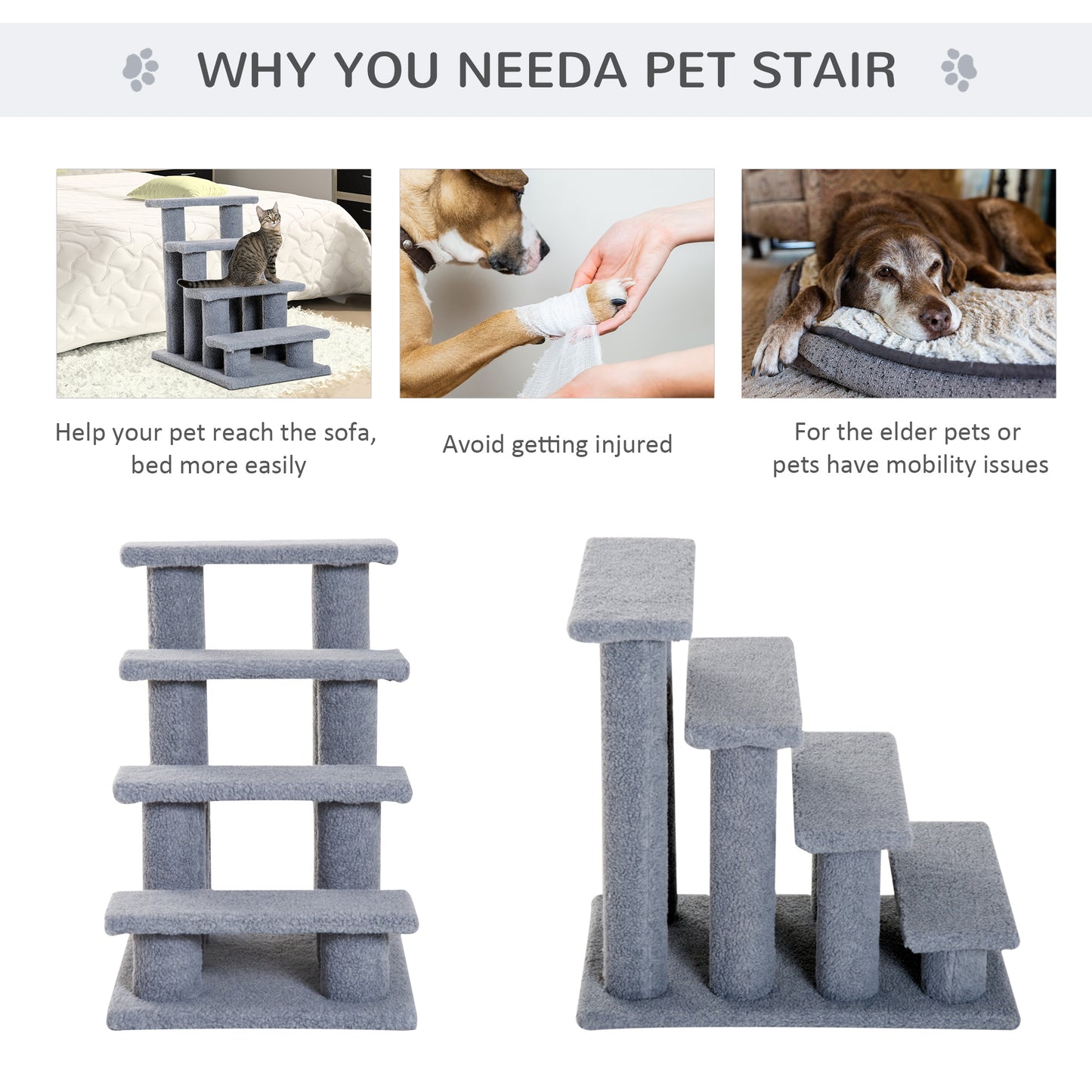 Dog Steps for Bed 4 Step Pet Stairs for Sofa Dog Cat Climb Ladder Grey
